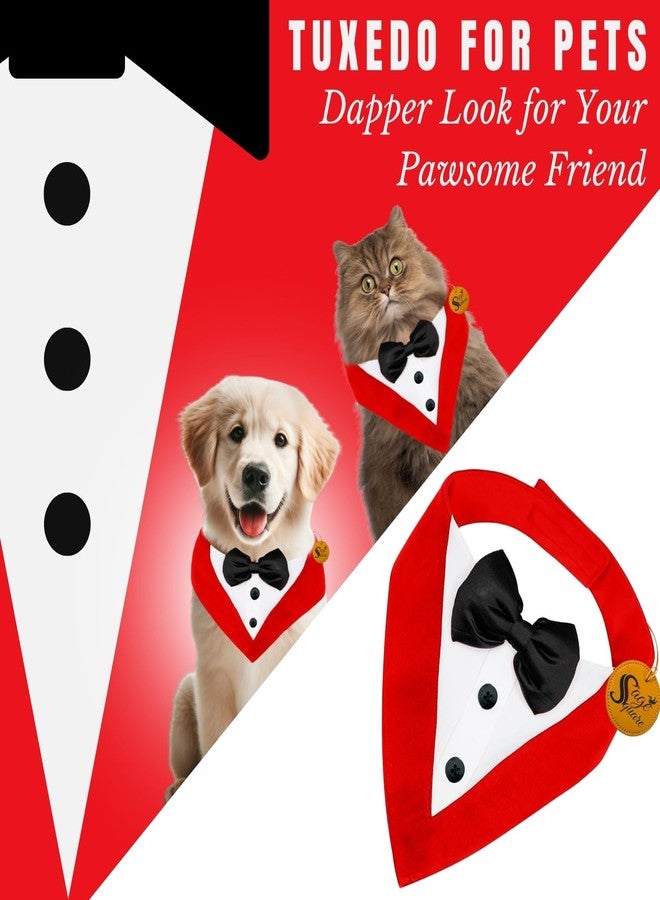 Sage Square Trendy Tuxedo Bandana for Pets | Perfect for Special Occasions Like Weddings, Birthdays & Parties | Easy to Wear, Comfortable Fit | Luxury Apparel for Dogs & Cats (Red & Black, Small) - Image 4